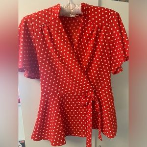 Woman small red white dots blouse